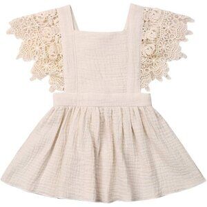 Vintage-Style Girls Cream Dress With Lace Sleeves 100% Cotton Size 18-24M‎